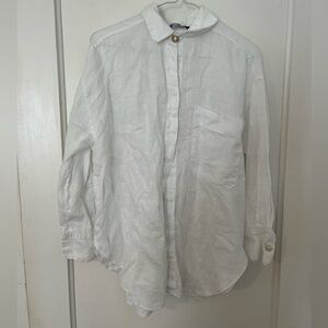 Zara White Linen Button down with Pearl details size S
